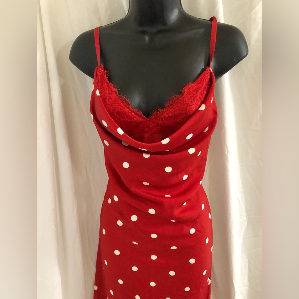 Jessica Simpson red white polka dot lace bra cowl neck maxi dress size medium - Picture 9 of 16